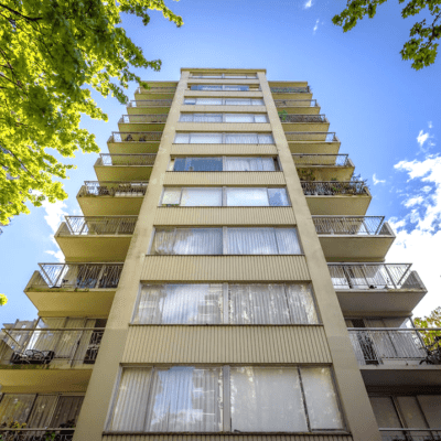 Newport Apartments and Kirya - external aerial photo of both buildings