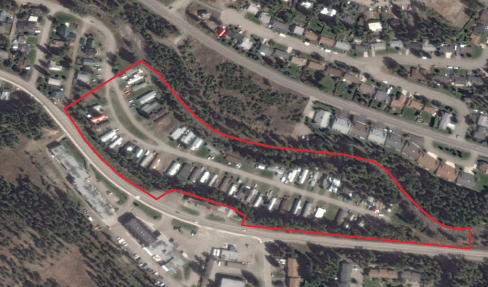 Overhead view of Creekside Mobile Home Park in Kimberley, BC.