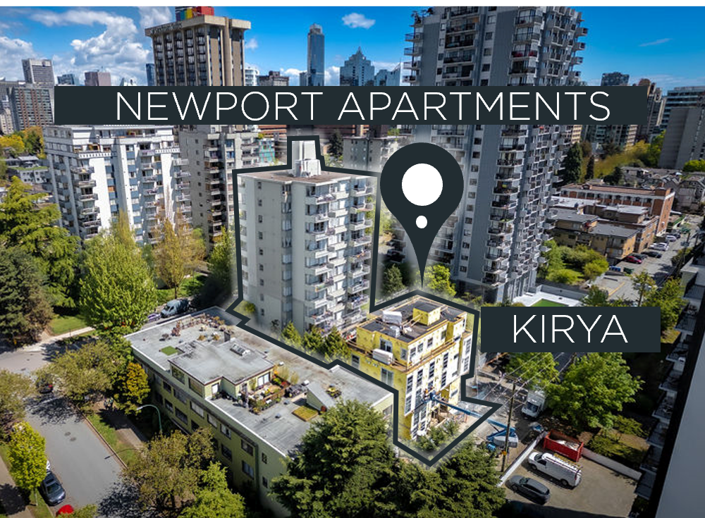 Newport Apartments and Kirya - External aerial photo of both buildings