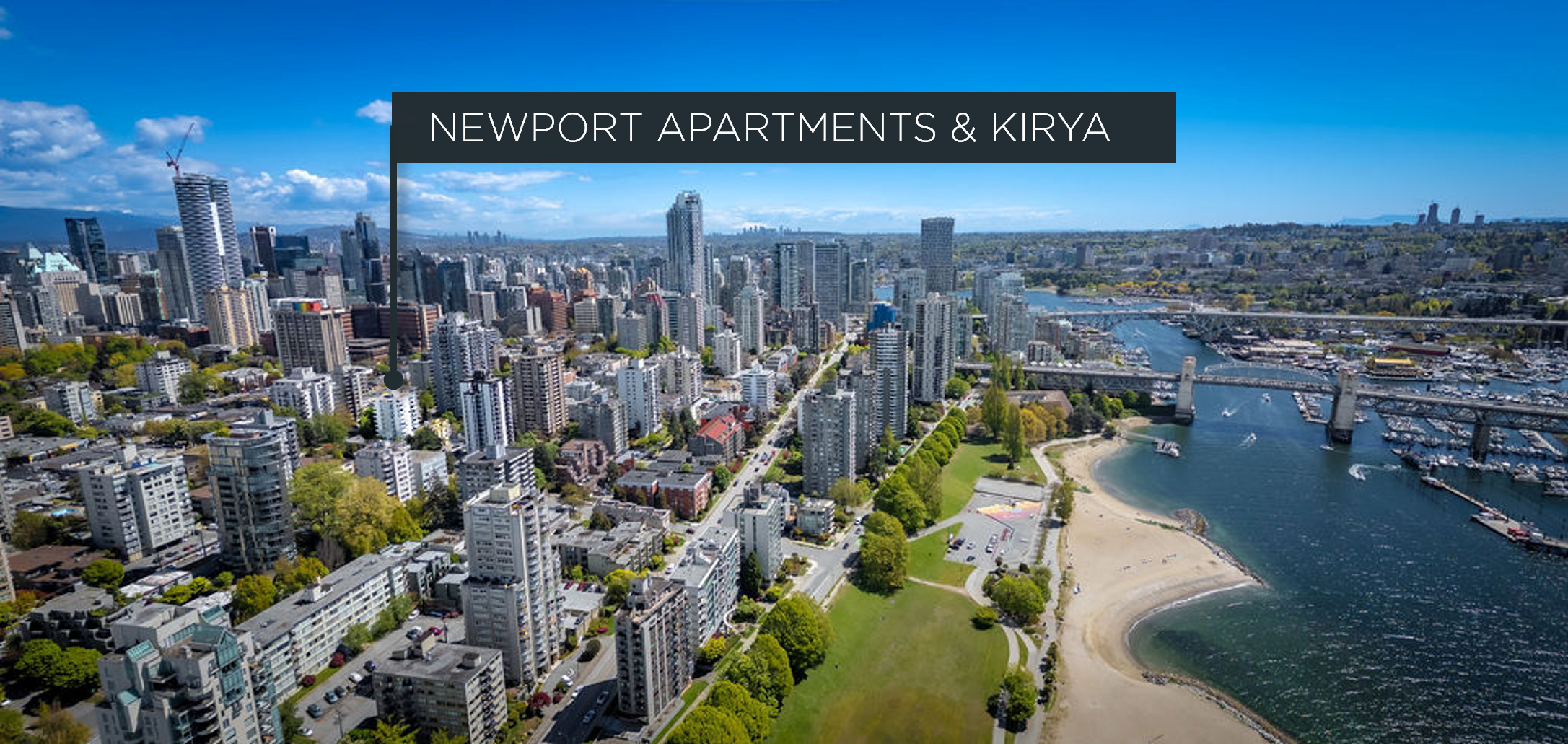Newport Apartments and Kirya - Downtown Aerial Photos with arrow pointing to both properties 